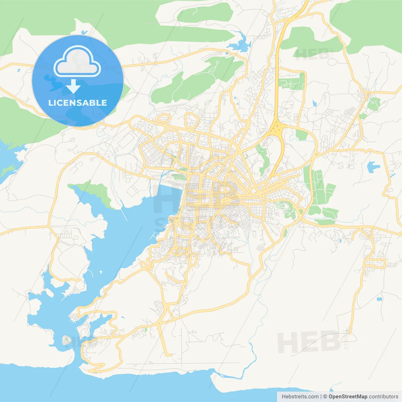 Empty vector map of Santiago de Cuba, Santiago de Cuba, Cuba