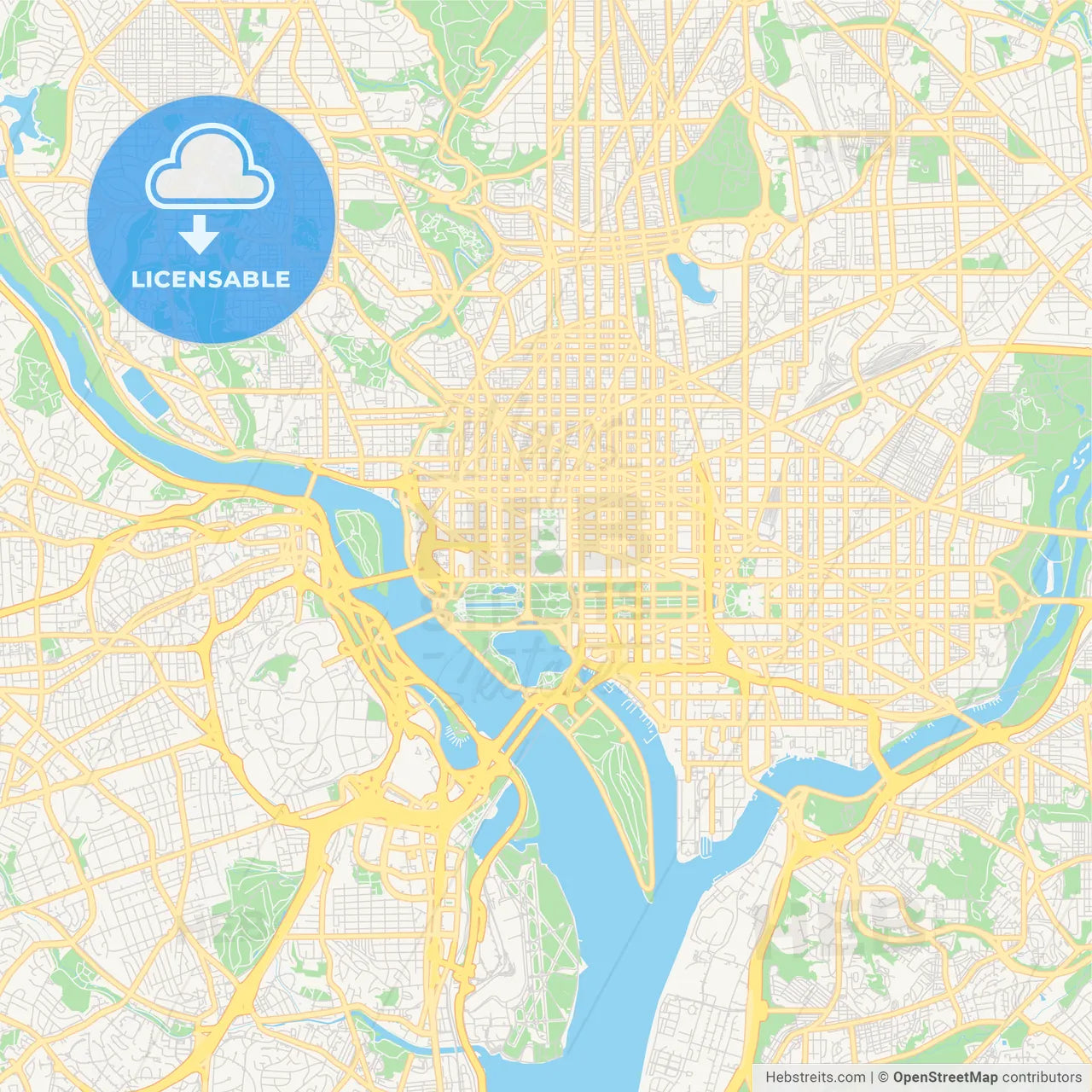 Empty vector map of Washington, D.C., USA