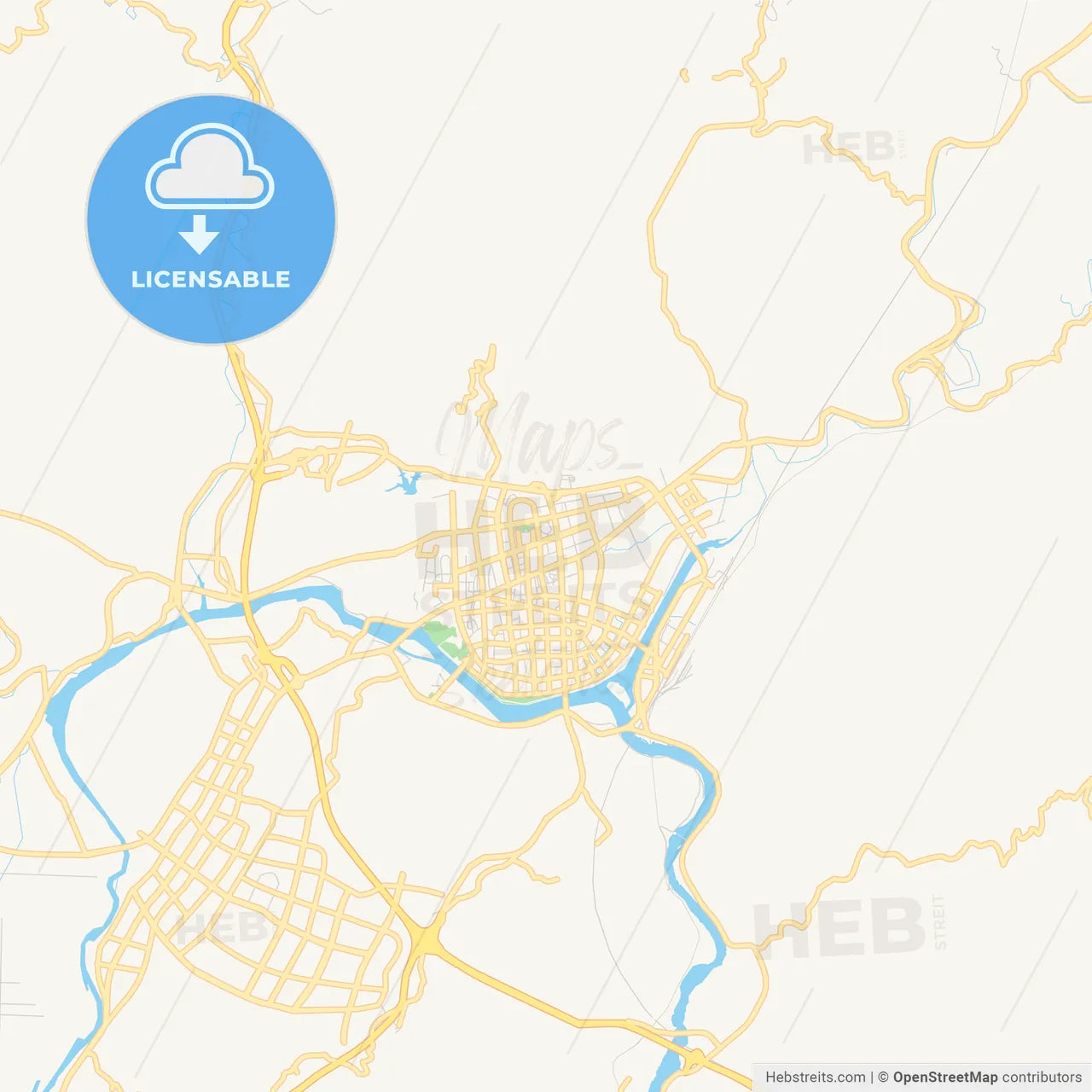 Printable street map of Lishui, China