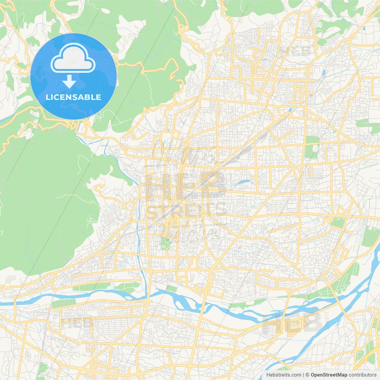 Printable street map of Nagano, Japan