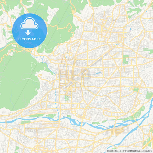 Printable street map of Nagano, Japan