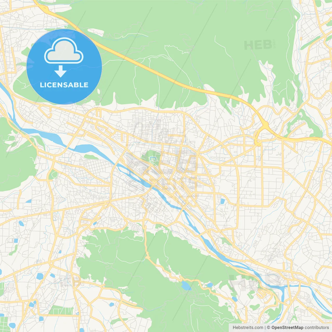 Printable street map of Ueda, Japan
