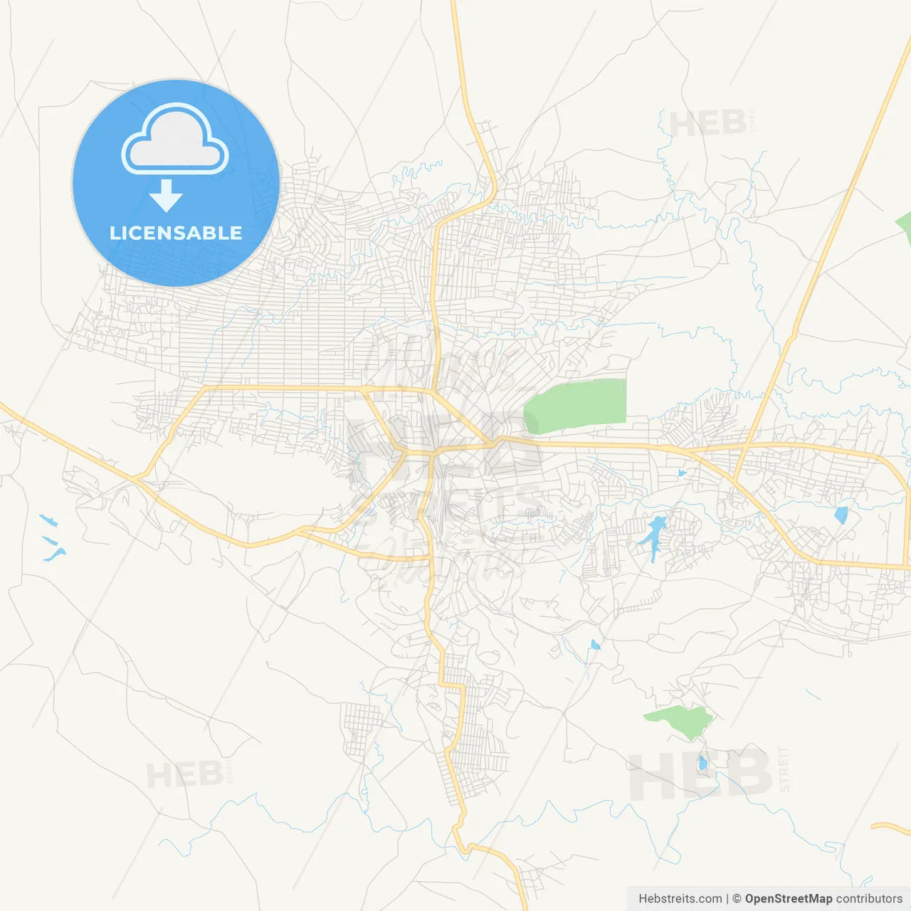 Printable street map of Likasi, DR Congo