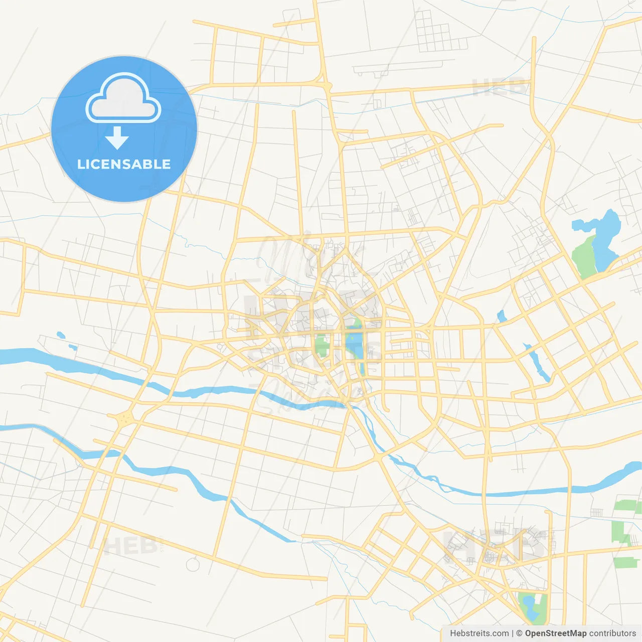Printable street map of Kashgar, China
