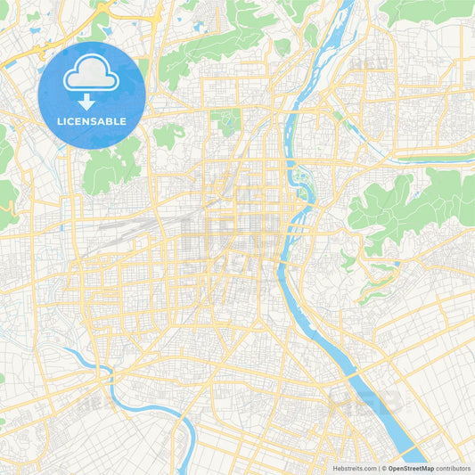 Printable street map of Okayama, Japan