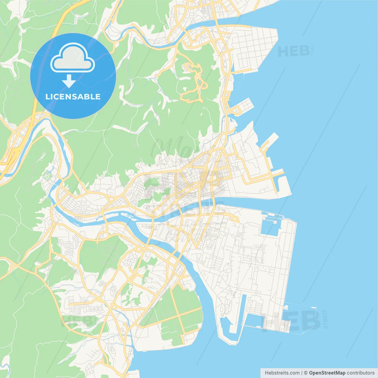 Printable street map of Iwakuni, Japan