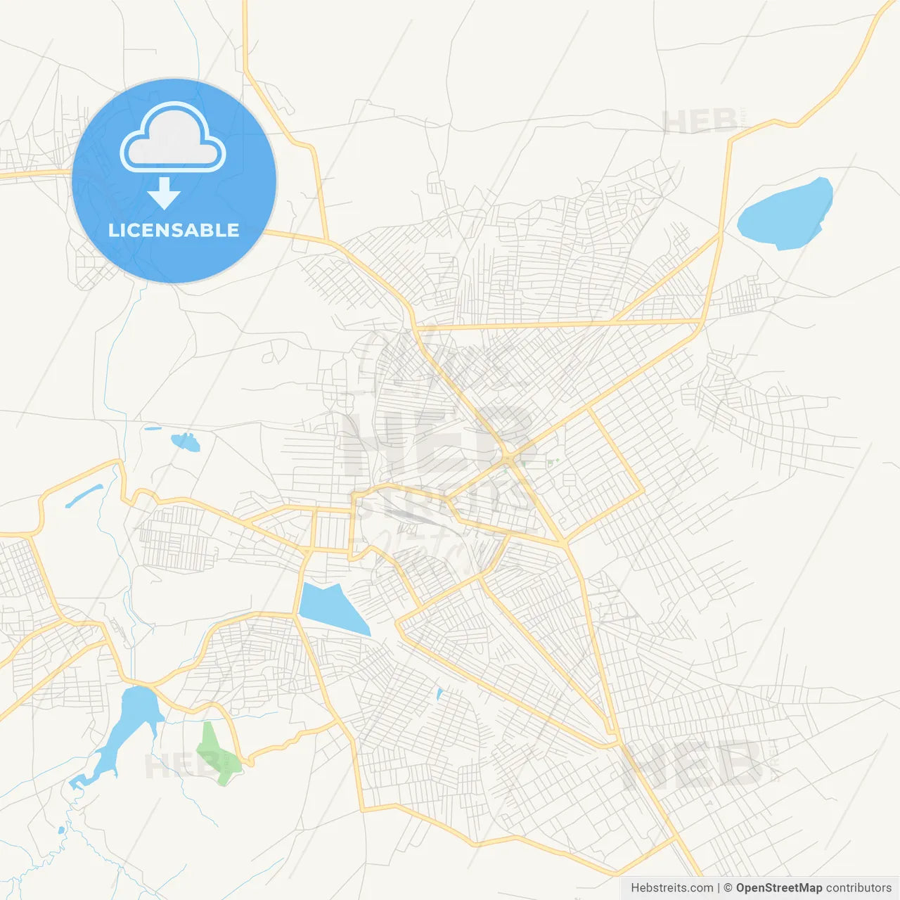Printable street map of Kolwezi, DR Congo