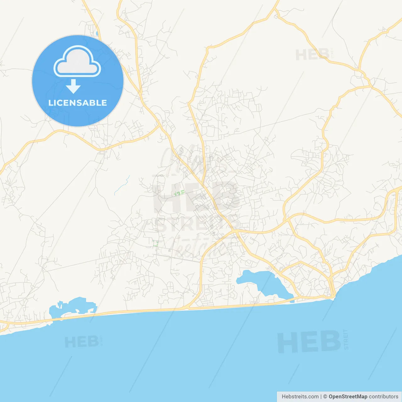 Printable street map of Cape Coast, Ghana