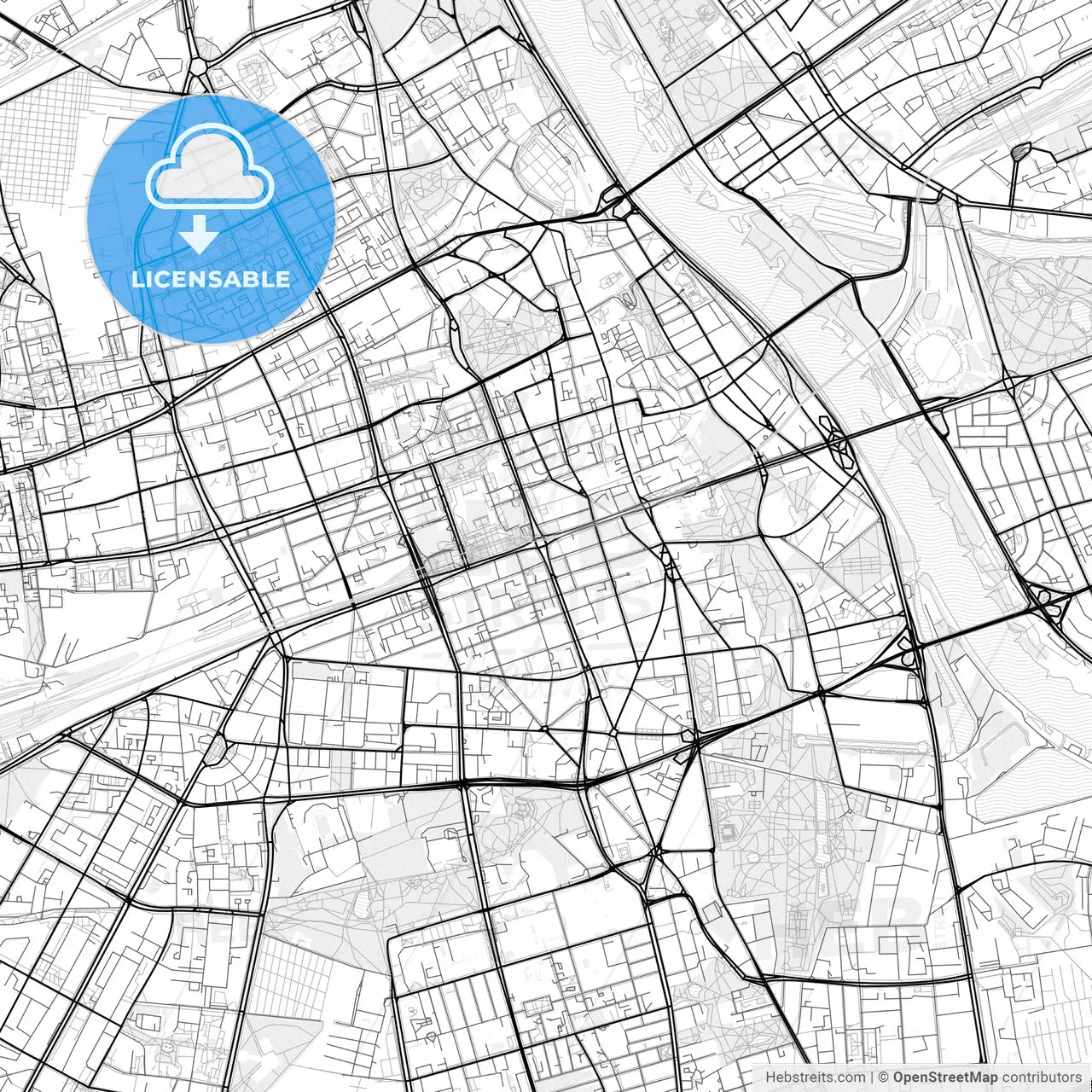 Vector PDF map of Warsaw, Poland