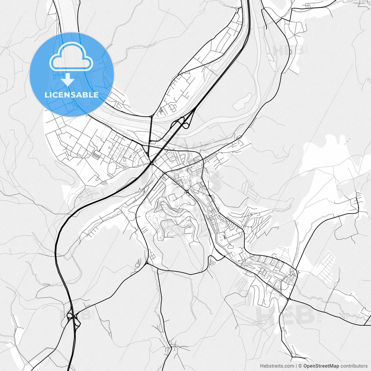 Vector PDF map of Považská Bystrica, Slovakia