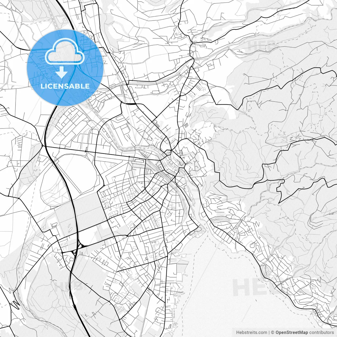 Vector PDF map of Thun, Switzerland