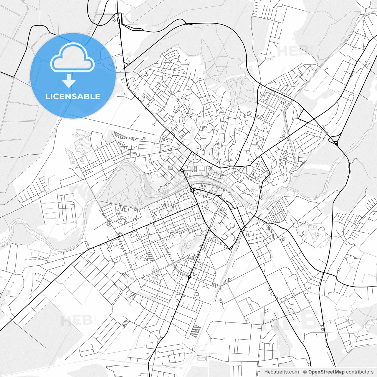 Vector PDF map of Uzhhorod, Ukraine