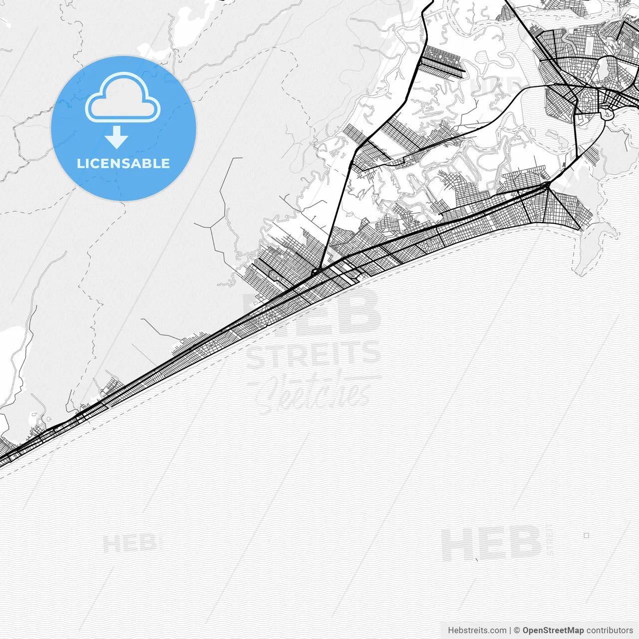Vector PDF map of Praia Grande, Brazil
