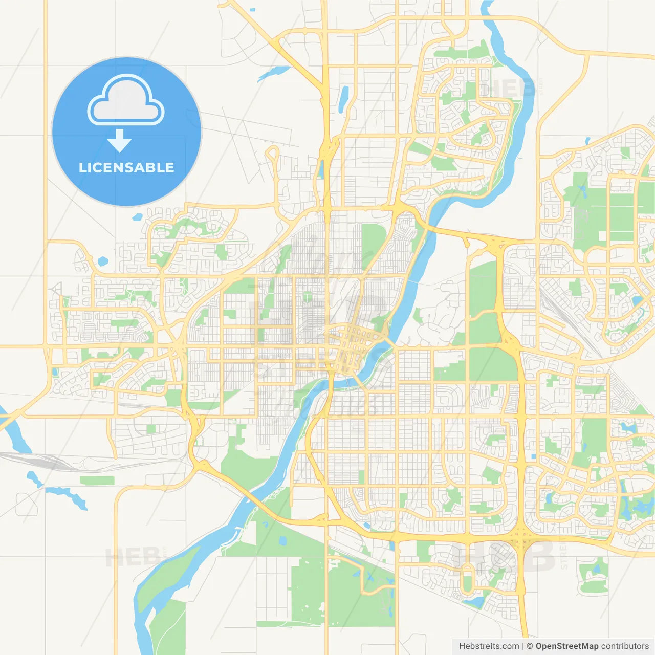 Empty vector map of Saskatoon, Saskatchewan, Canada