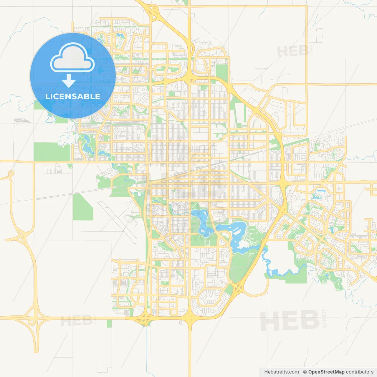 Empty vector map of Regina, Saskatchewan, Canada
