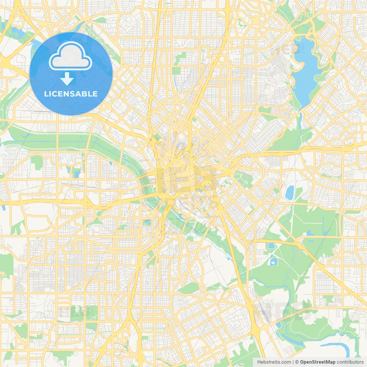 Empty vector map of Dallas, Texas, USA