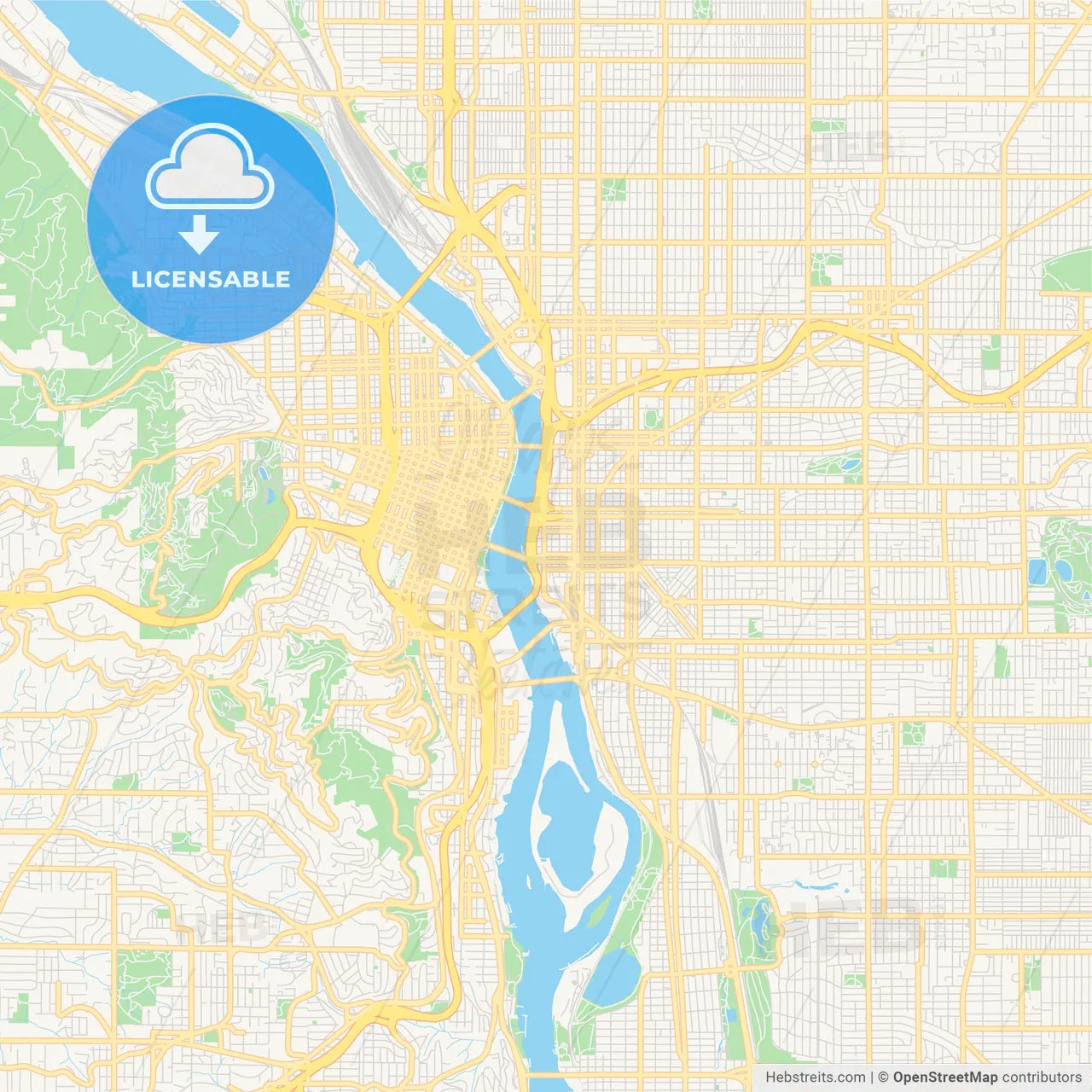 Empty vector map of Portland, Oregon, USA