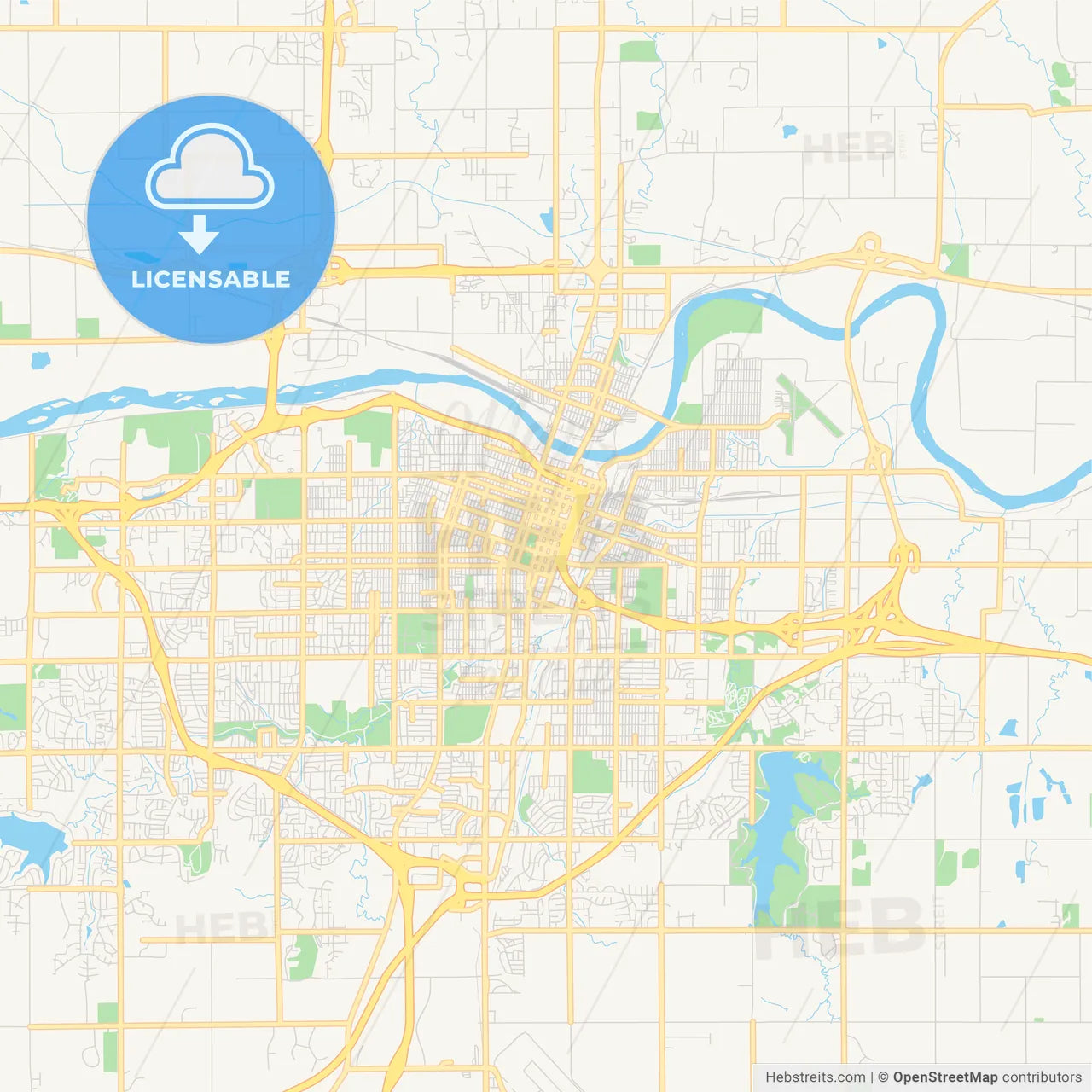 Empty vector map of Topeka, Kansas, USA