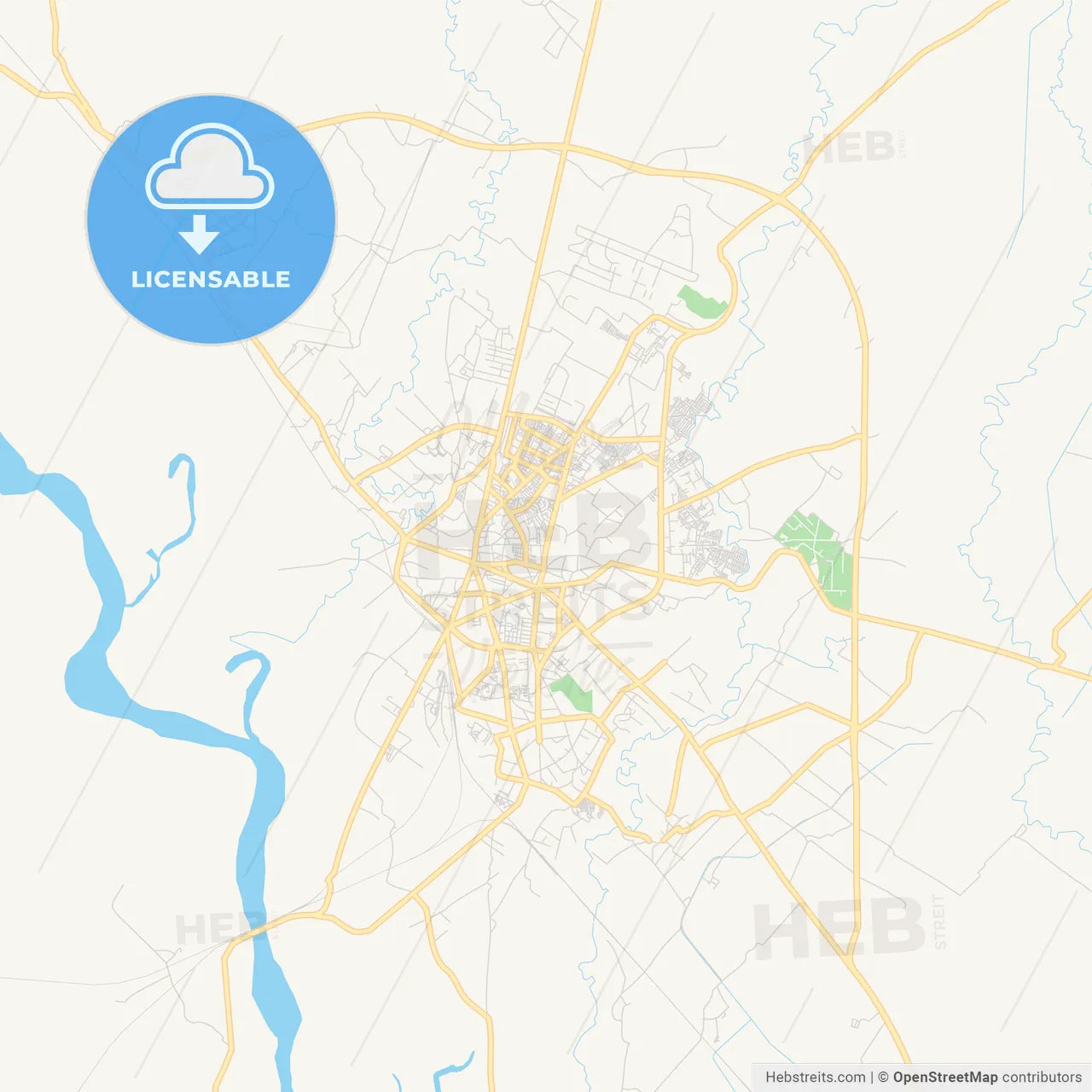 Printable street map of Bareilly, India