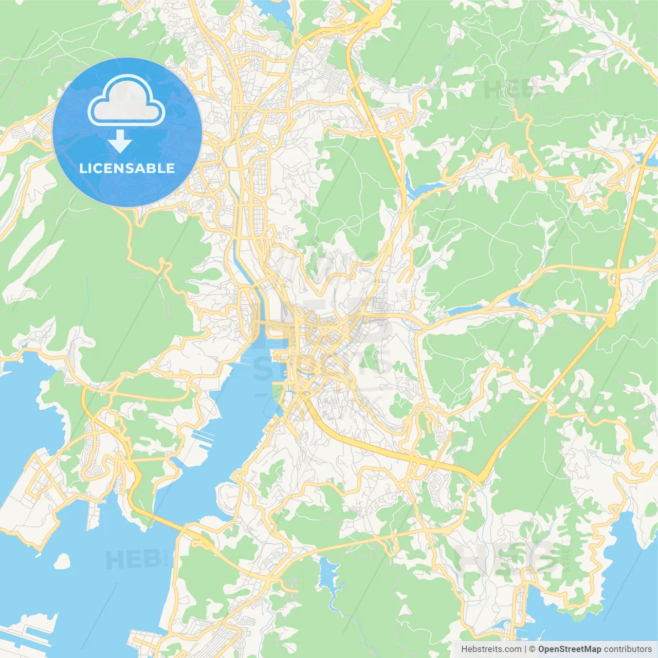 Printable street map of Nagasaki, Japan