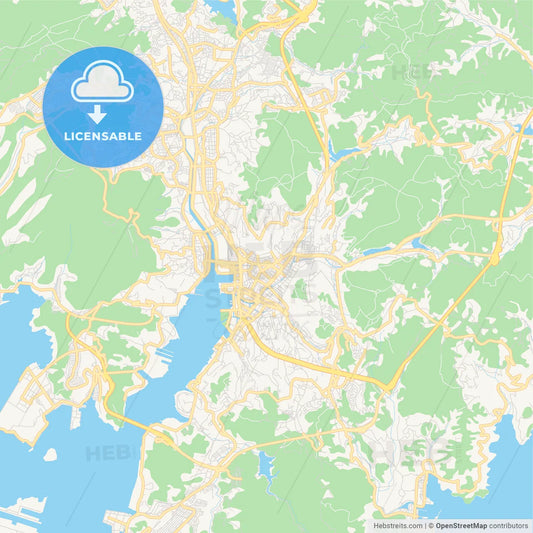 Printable street map of Nagasaki, Japan