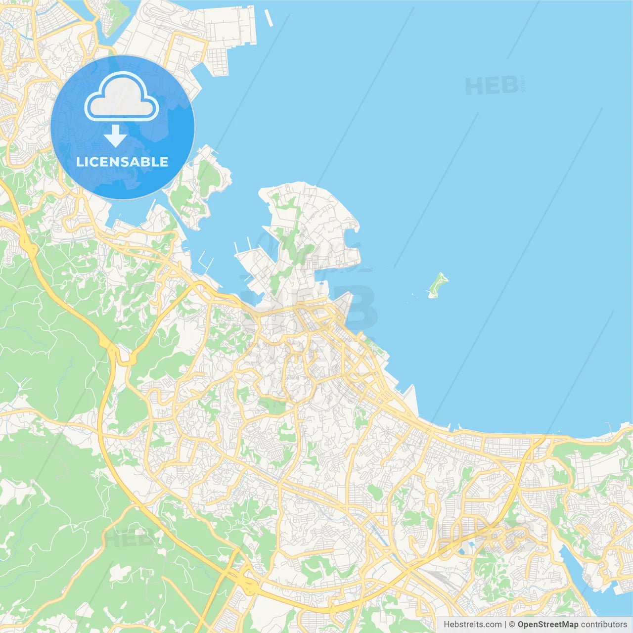 Printable street map of Yokosuka, Japan