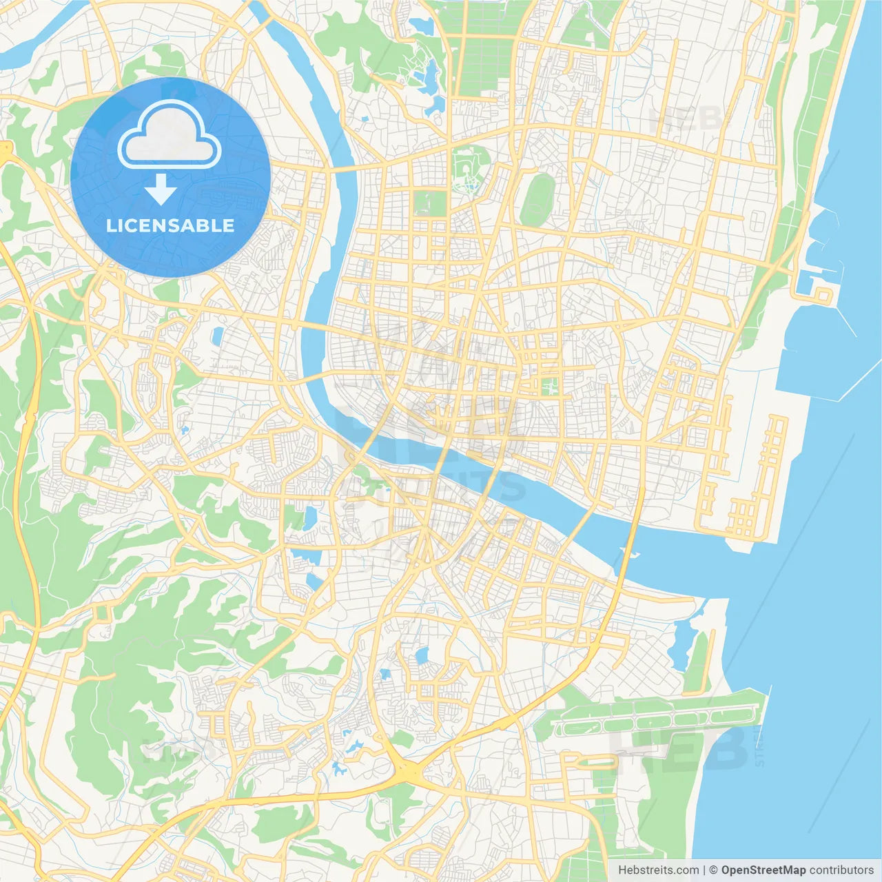 Printable street map of Miyazaki, Japan