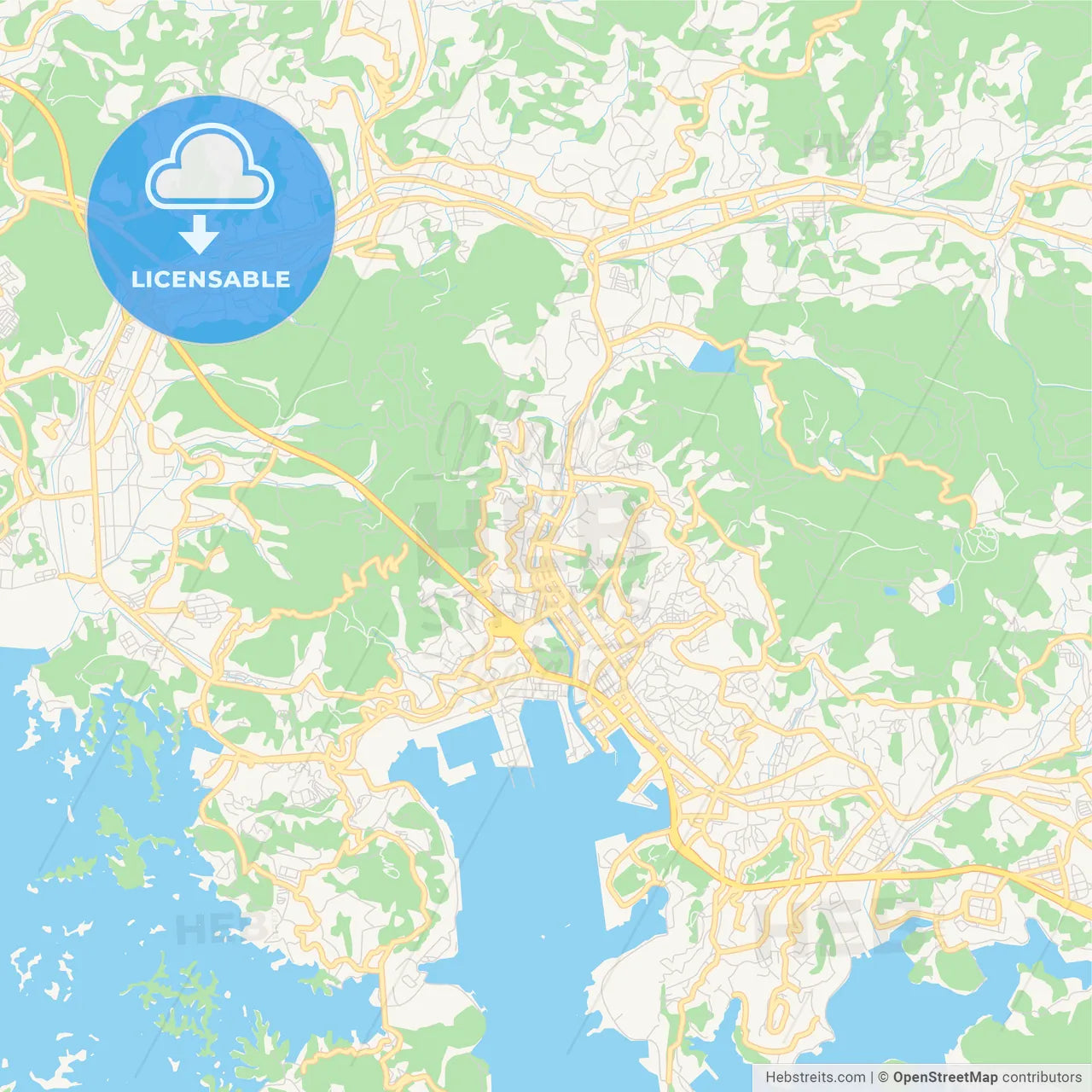 Printable street map of Sasebo, Japan