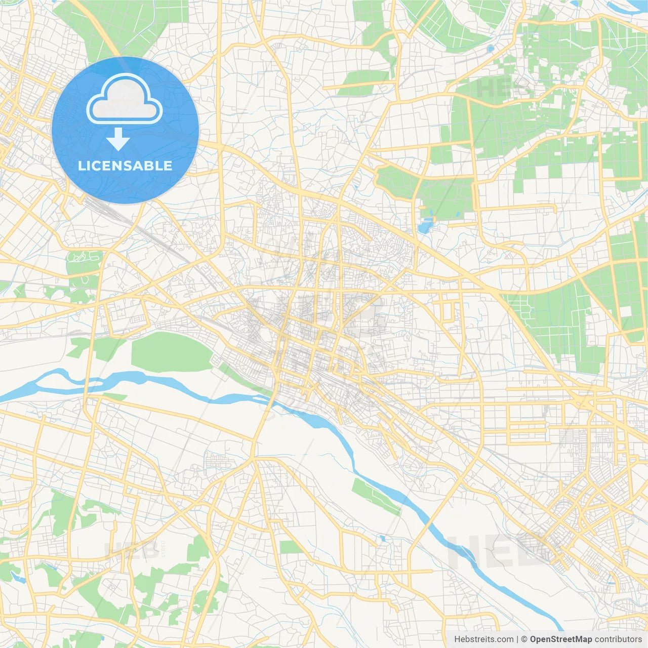 Printable street map of Kumagaya, Japan
