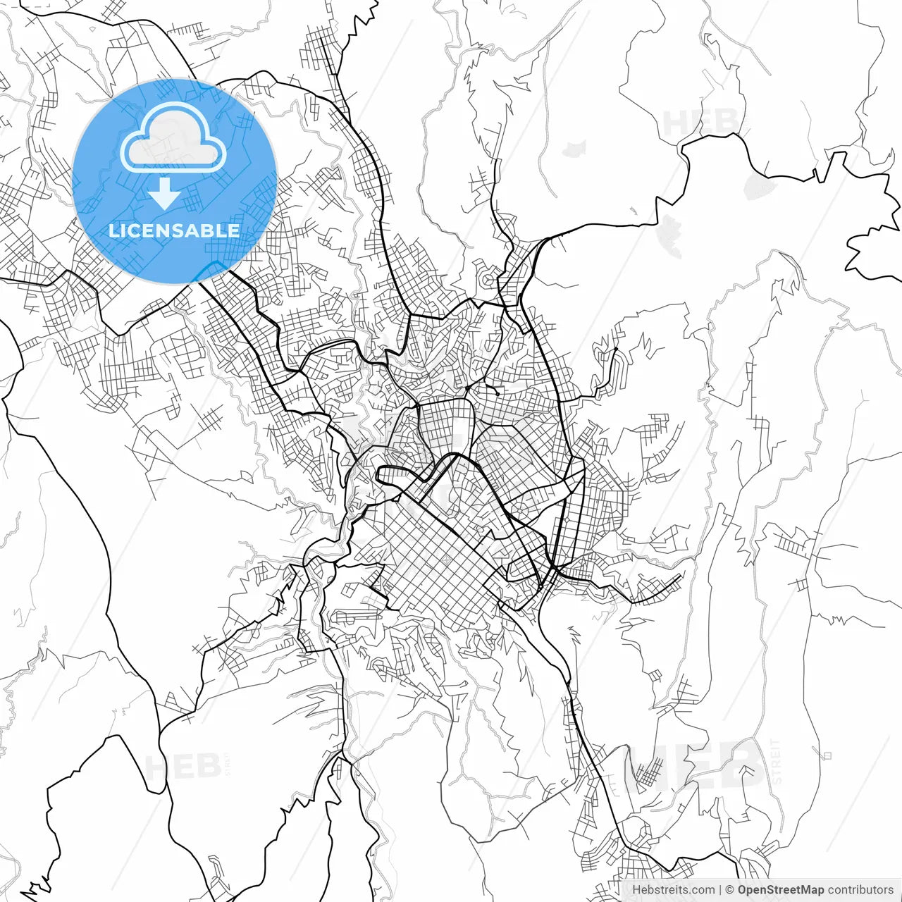 Vector PDF map of Sucre, Bolivia