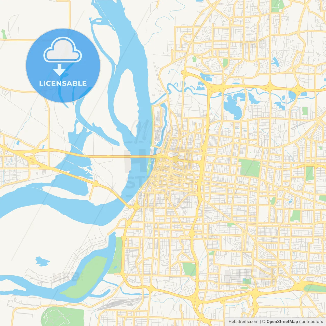 Empty vector map of Memphis, Tennessee, USA