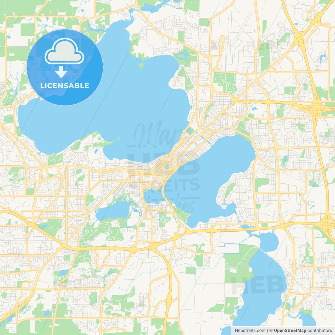 Empty vector map of Madison, Wisconsin, USA