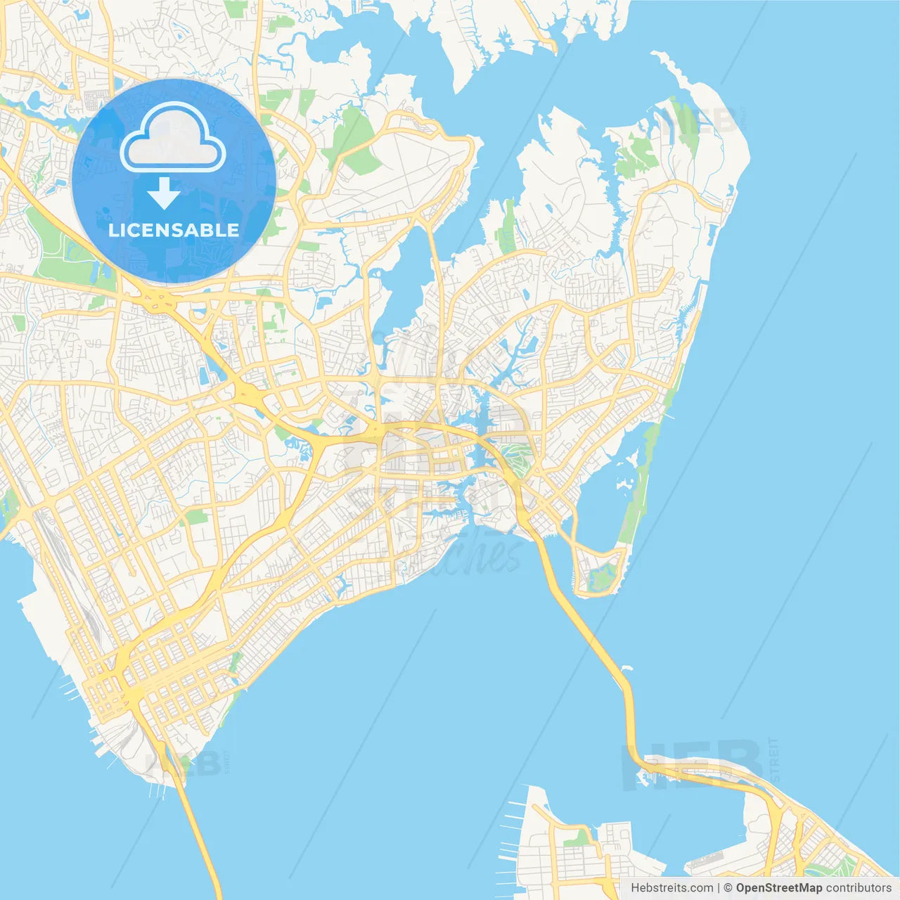 Empty vector map of Hampton, Virginia, USA