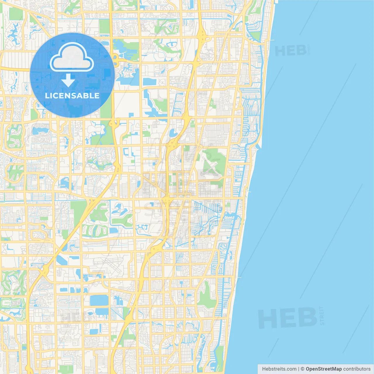 Empty vector map of Pompano Beach, Florida, USA