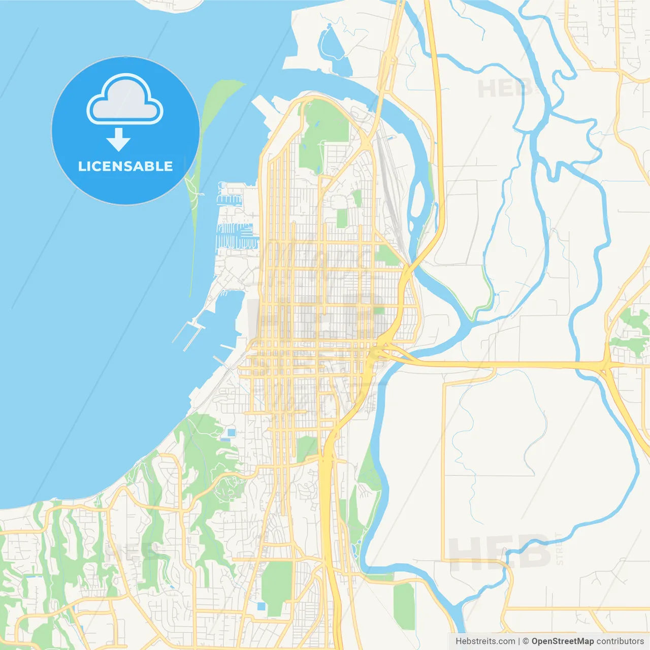 Empty vector map of Everett, Washington, USA