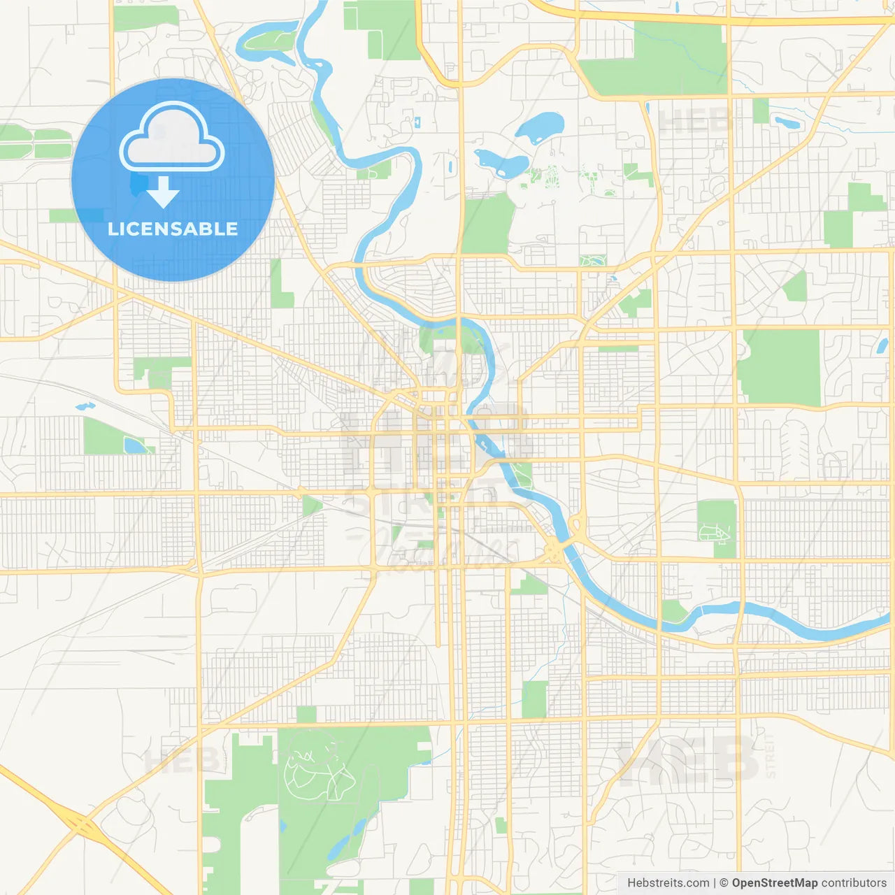 Empty vector map of South Bend, Indiana, USA