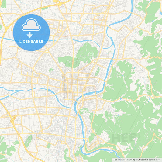 Printable street map of Fukushima, Japan