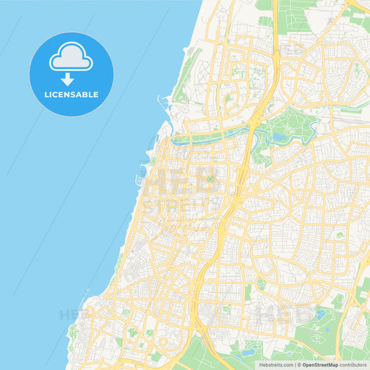 Printable street map of Tel Aviv-Yafo, Israel