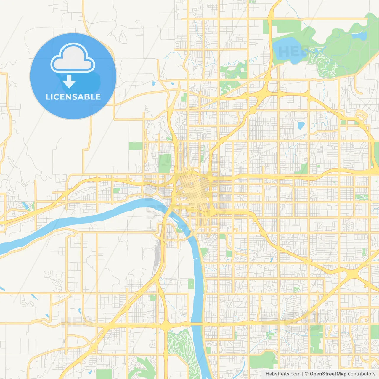 Empty vector map of Tulsa, Oklahoma, USA