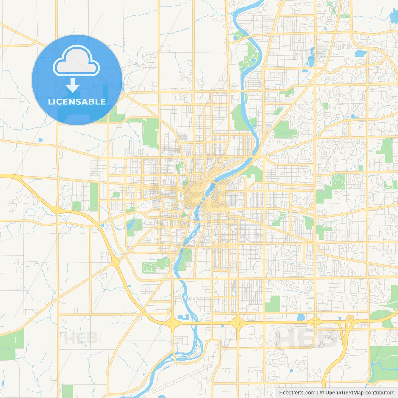 Empty vector map of Rockford, Illinois, USA
