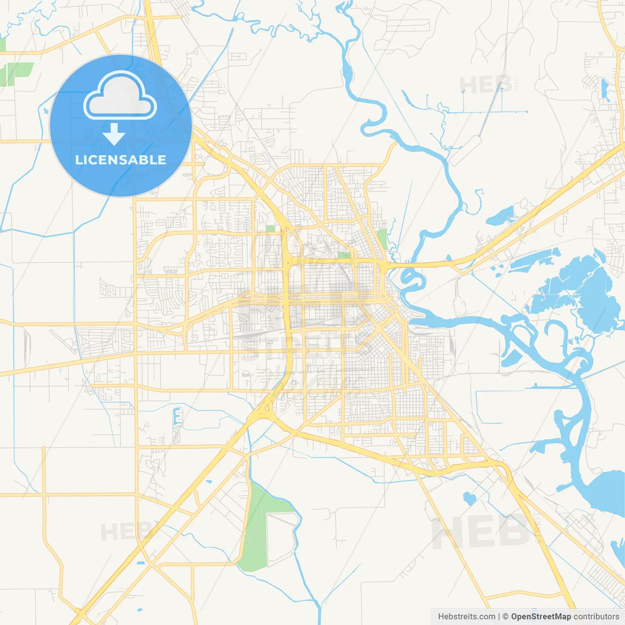 Empty vector map of Beaumont, Texas, USA