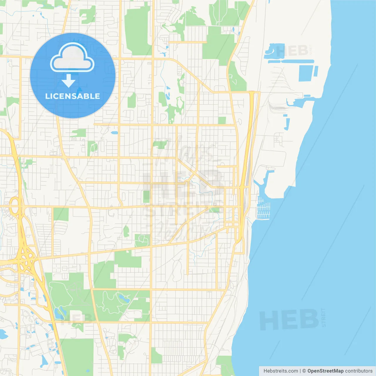 Empty vector map of Waukegan, Illinois, USA