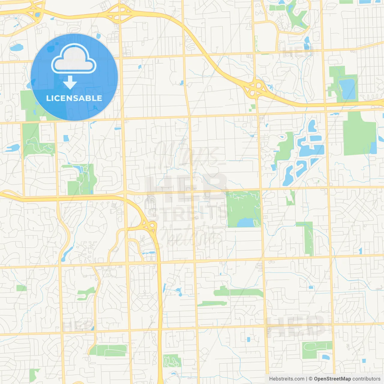 Empty vector map of Troy, Michigan, USA