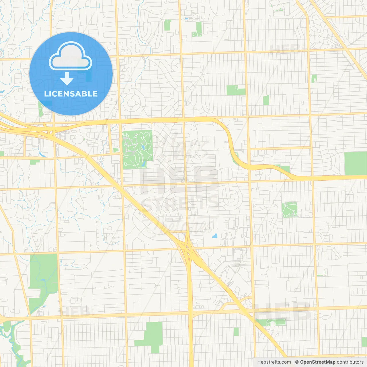 Empty vector map of Southfield, Michigan, USA
