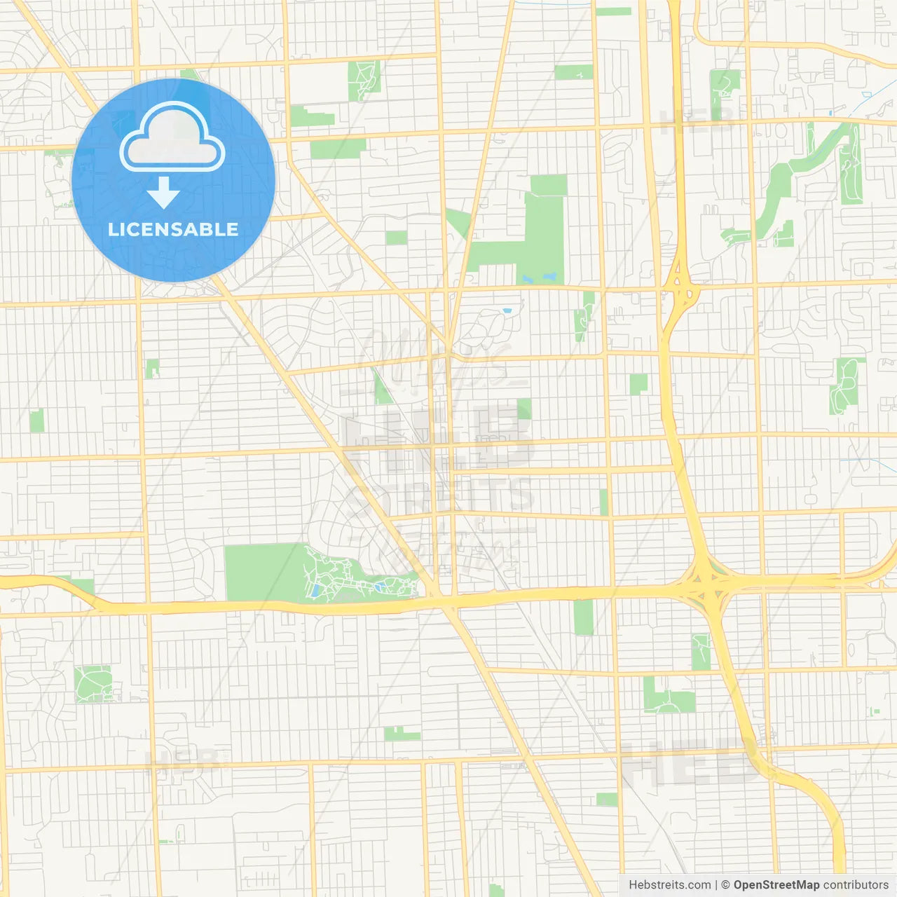 Empty vector map of Royal Oak, Michigan, USA