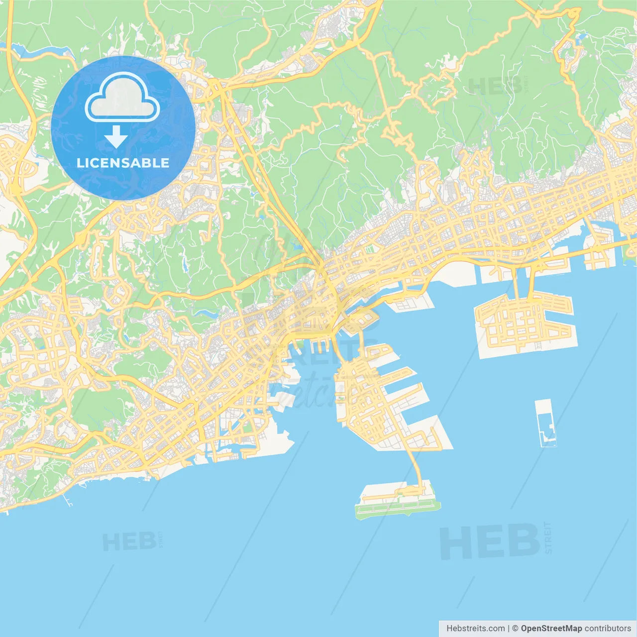 Printable street map of Kobe, Japan