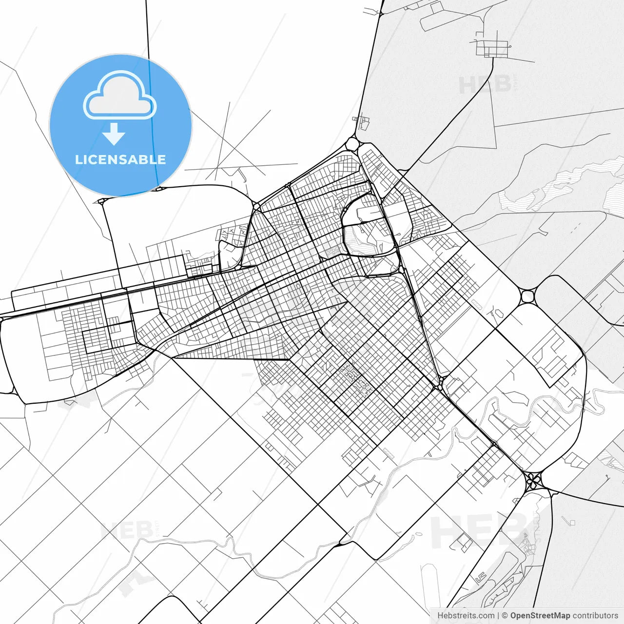 Vector PDF map of Trelew, Argentina
