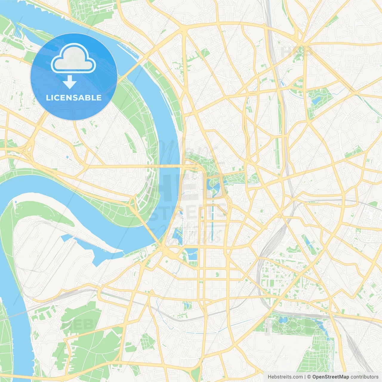 Dusseldorf, Germany Vector Map - Classic Colors