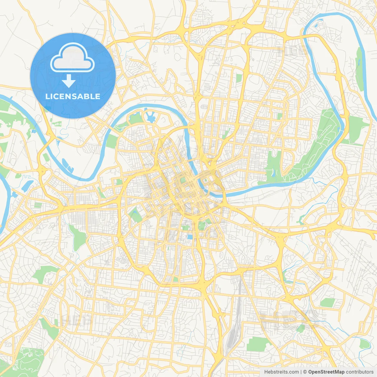 Empty vector map of Nashville, Tennessee, USA