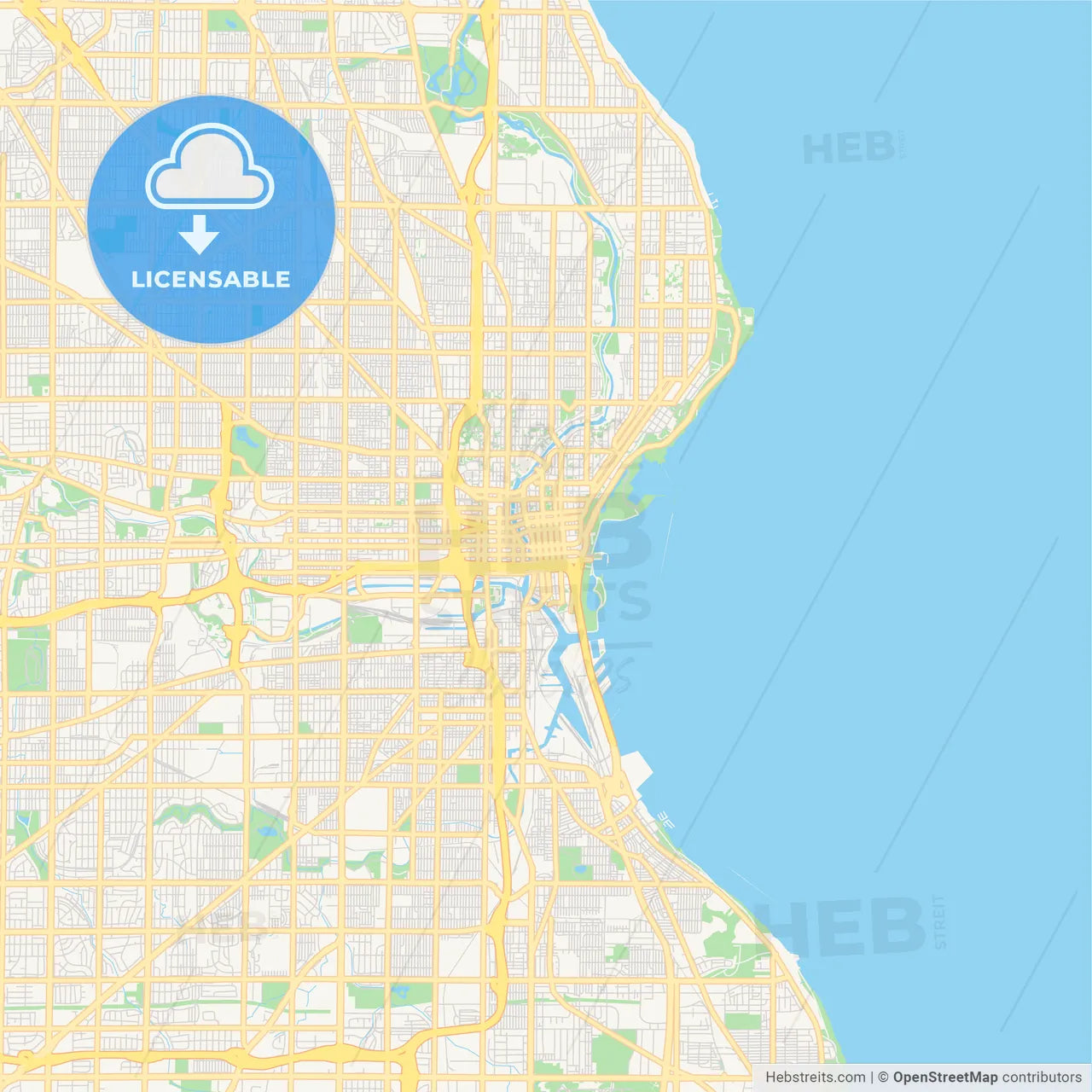 Empty vector map of Milwaukee, Wisconsin, USA